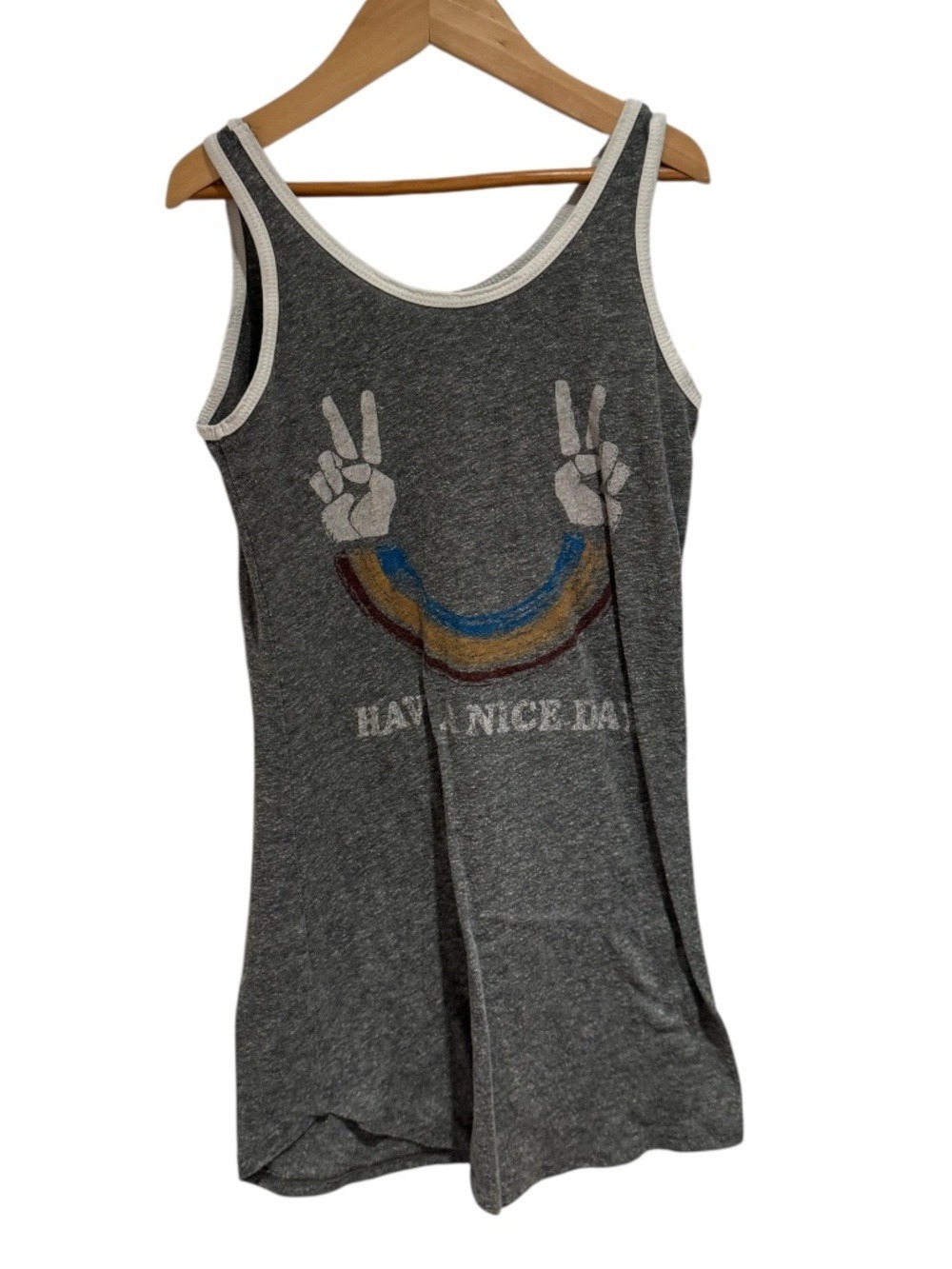 TINY WHALES grey print midi dress “have a nice day” rainbow print - size 6